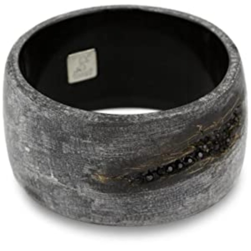 Natural Horn Bangle Bracelet With Jet Swarovski Crystals